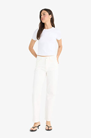 Comfort Straight Normal Bel Bilek Boy Beyaz Jean Pantolon