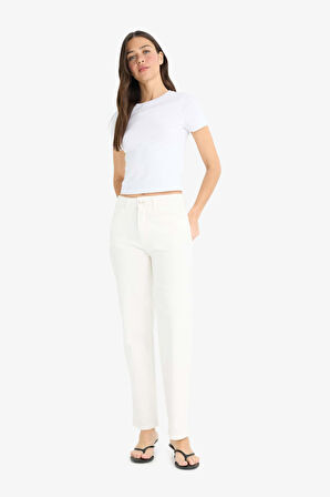 Comfort Straight Normal Bel Bilek Boy Beyaz Jean Pantolon