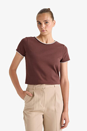 Regular Fit Bisiklet Yaka Ribana Kısa Kollu Tişört