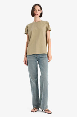 Regular Fit Bisiklet Yaka Basic Düz Premium Kısa Kollu Tişört