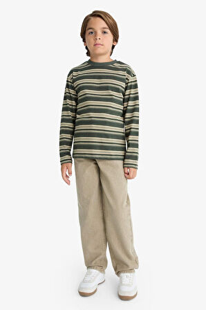 Erkek Çocuk Bisiklet Yaka Çizgili Uzun Kollu Tişört