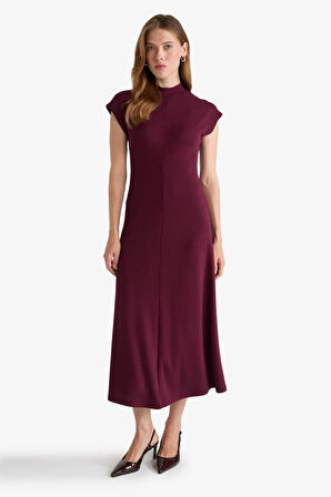 Yarım Balıkçı Yaka Ribana Kısa Kollu Elbise