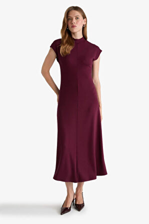 Yarım Balıkçı Yaka Ribana Kısa Kollu Elbise