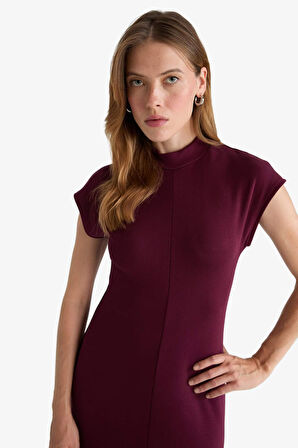 Yarım Balıkçı Yaka Ribana Kısa Kollu Elbise