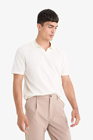 Regular Fit Polo Yaka Waffle Kısa Kollu Tişört