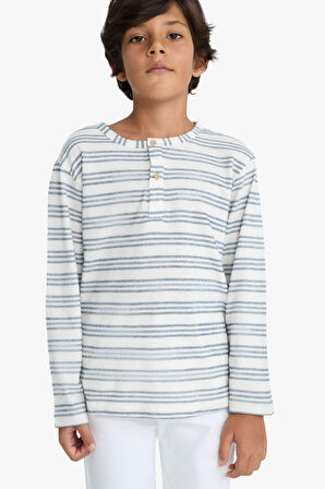 Erkek Çocuk Bisiklet Yaka Çizgili Sweatshirt
