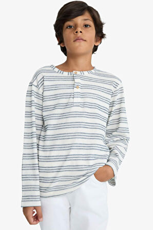 Erkek Çocuk Bisiklet Yaka Çizgili Sweatshirt