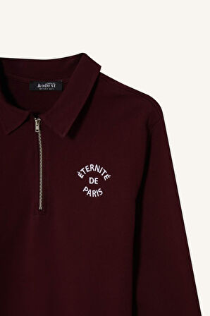 Regular Fit Polo Yaka Nakışlı Sweatshirt Kumaşı Sweatshirt Tunik