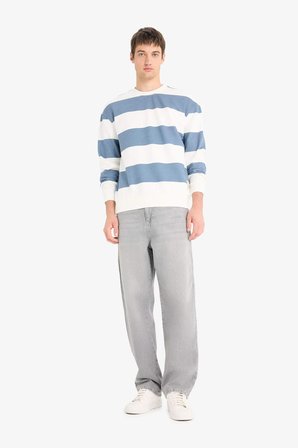 DeFacto Boxy Fıt Bisiklet Yaka Çizgili Sweatshirt A9066AX25AUGR171