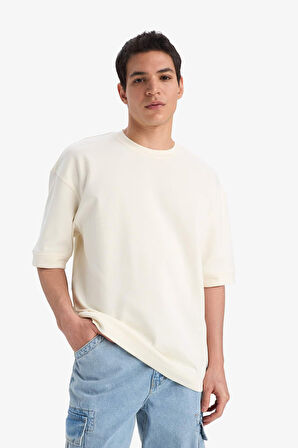 Loose Fit Bisiklet Yaka Basic Düz Kısa Kollu Tişört
