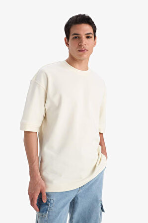 Loose Fit Bisiklet Yaka Basic Düz Kısa Kollu Tişört