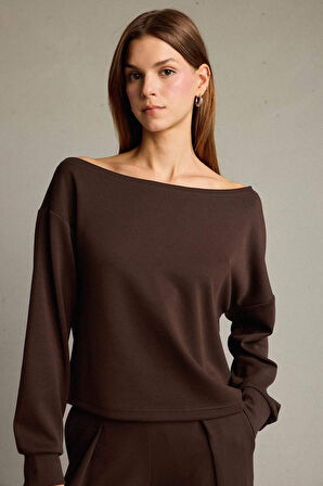 Kayık Yaka Modal Sweatshirt