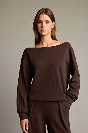 Kayık Yaka Modal Sweatshirt