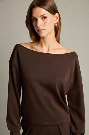 Kayık Yaka Modal Sweatshirt