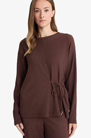 Regular Fit Bisiklet Yaka Bürümcük Uzun Kollu Tişört