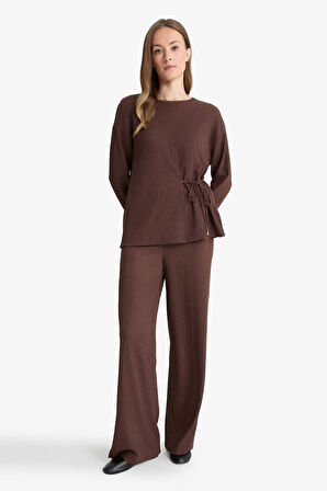 Regular Fit Bisiklet Yaka Bürümcük Uzun Kollu Tişört