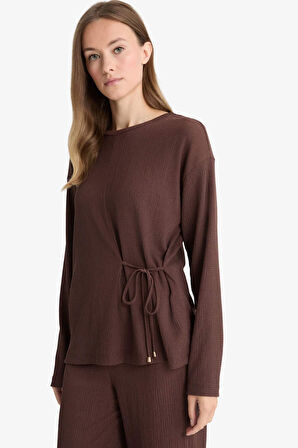 Regular Fit Bisiklet Yaka Bürümcük Uzun Kollu Tişört