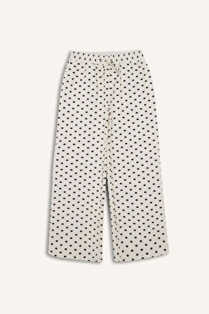 Straight Fit Çift Cepli Yüksek Bel Midi Puantiyeli Pantolon