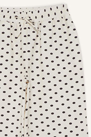 Straight Fit Çift Cepli Yüksek Bel Midi Puantiyeli Pantolon