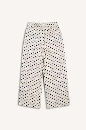 Straight Fit Çift Cepli Yüksek Bel Midi Puantiyeli Pantolon