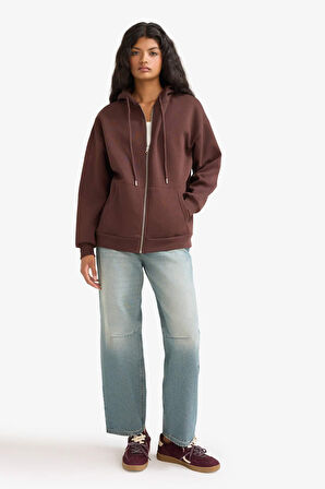 Oversize Geniş Kalıp Kapüşonlu Fermuarlı Sweatshirt