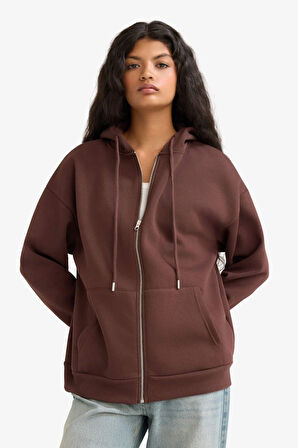 Oversize Geniş Kalıp Kapüşonlu Fermuarlı Sweatshirt