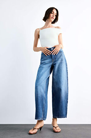 Wide Baggy Fit Yıkamalı Jean Pantolon