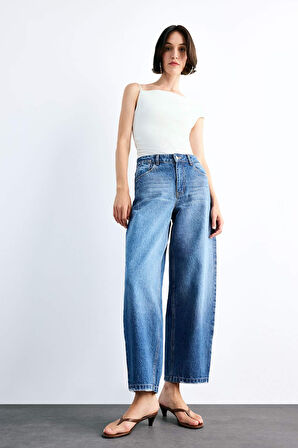 Wide Baggy Fit Yıkamalı Jean Pantolon