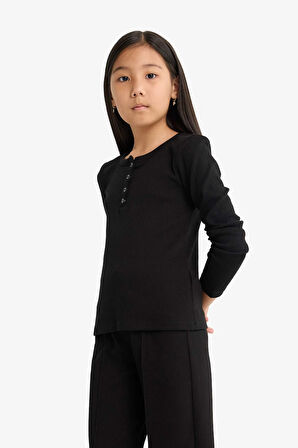 Kız Çocuk 2'li Takım Fitilli Kaşkorse Uzun Kollu Tişört Eşofman Altı