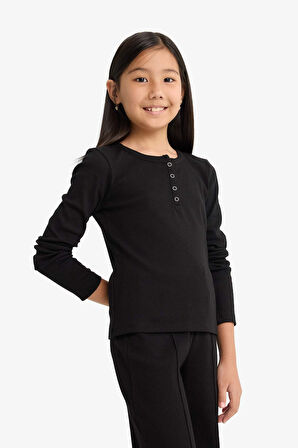 Kız Çocuk 2'li Takım Fitilli Kaşkorse Uzun Kollu Tişört Eşofman Altı