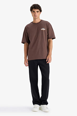 DeFacto %100 Pamuk Naruto Boxy Fit Bisiklet Yaka Sırt Baskılı Kısa Kollu Tişört E7358AX25AUBN539