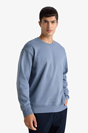 Relax Fit Bisiklet Yaka Kalın İçi Yumuşak Tüylü Basic Düz Sweatshirt