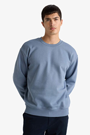 Relax Fit Bisiklet Yaka Kalın İçi Yumuşak Tüylü Basic Düz Sweatshirt