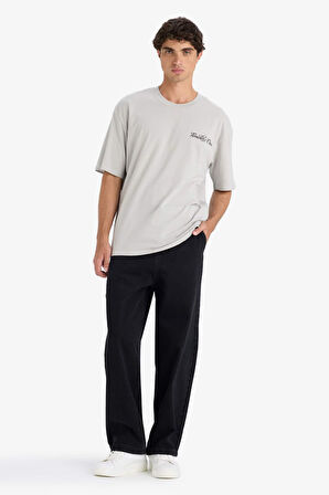 Boxy Fit Bisiklet Yaka Sırt Baskılı Kısa Kollu Tişört