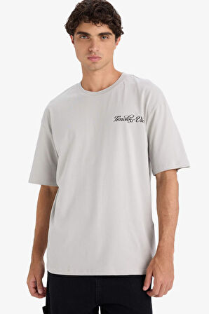 Boxy Fit Bisiklet Yaka Sırt Baskılı Kısa Kollu Tişört