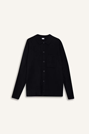 Standart Fit Polo Yaka Düğmeli Ön Cep Detaylı Triko Hırka