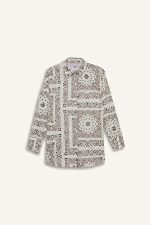 Regular Fit Şal Desenli Plaj Gömleği-Fall in Love 