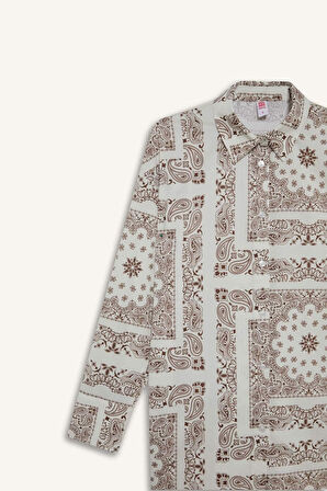 Regular Fit Şal Desenli Plaj Gömleği-Fall in Love 