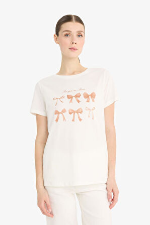 DeFacto Regular Fit Bisiklet Yaka Baskılı Penye Kısa Kollu Tişört F5689AX25SMER105