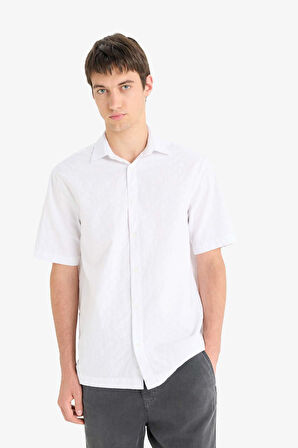 DeFacto %100 Pamuk Regular Fit Jakarlı Kısa Kollu Gömlek E0476AX25SMWT34