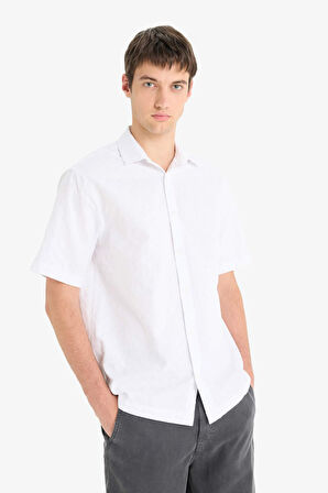 DeFacto %100 Pamuk Regular Fit Jakarlı Kısa Kollu Gömlek E0476AX25SMWT34