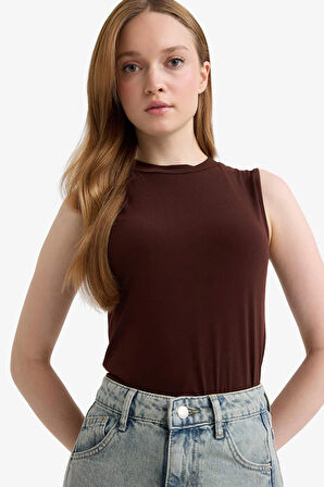 Regular Fit Yarım Biisklet Yaka Kolsuz Tunik