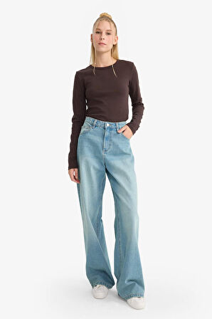 Coool Fitted Bisiklet Yaka Ribana Uzun Kollu Tişört