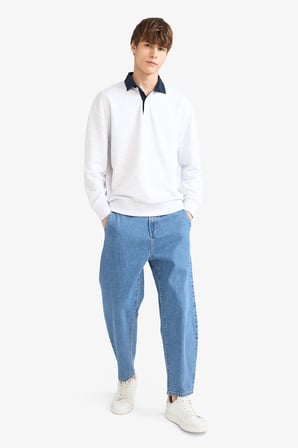 DeFacto Boxy Fıt Polo Yaka Sweatshirt E6523AX25AUGR131