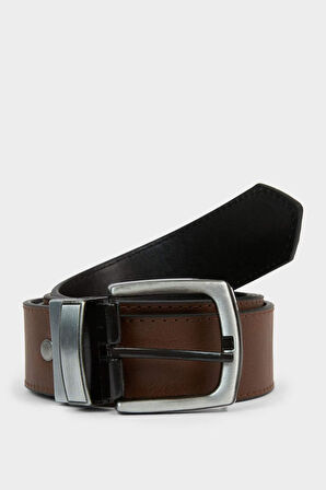 Erkek Çift Taraflı Toka Suni Deri Günlük Kemer