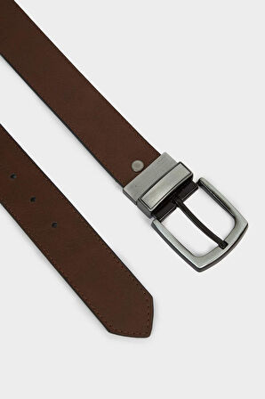 Erkek Çift Taraflı Toka Suni Deri Günlük Kemer