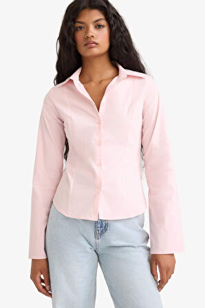 Fitted Poplin Uzun Kollu Gömlek