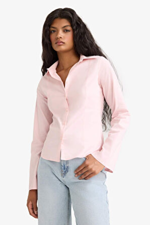Fitted Poplin Uzun Kollu Gömlek