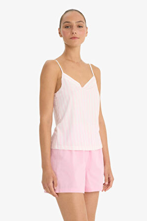 Regular Fit V Yaka Askılı Üst-Fall in Love