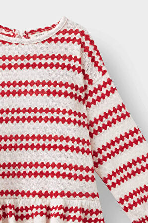 Kız Bebek Bisiklet Yaka Çizgili Sweatshirt